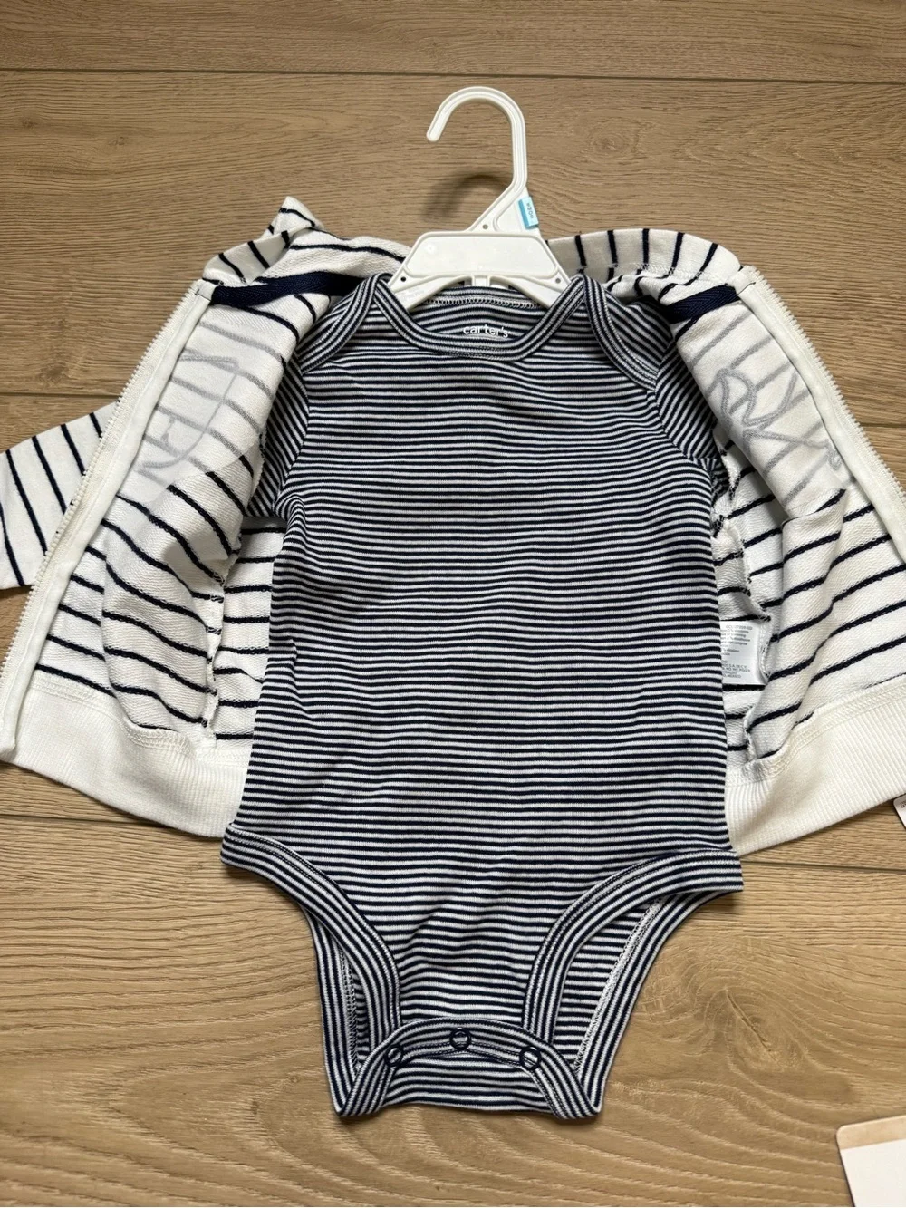 Carter's Navy and White Striped Whale Hooded  jacket with Onsie